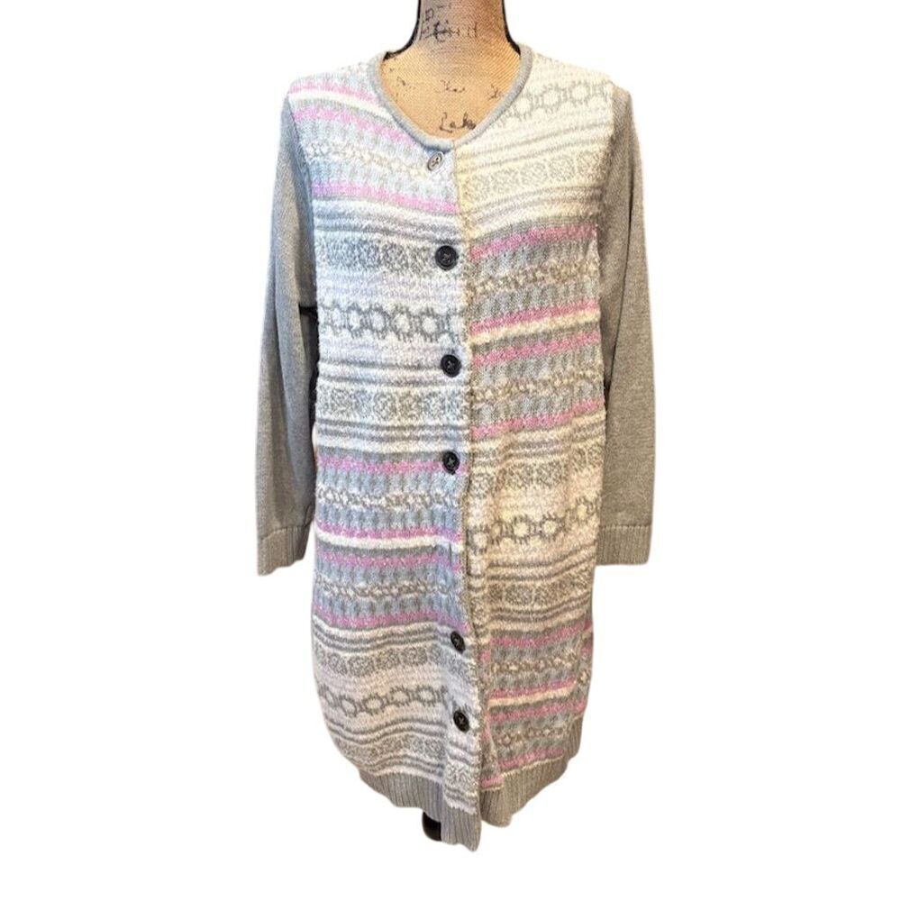 CJ Banks Women's 1X Long Cardigan Sweater Gray Lavender